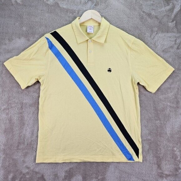 Brooks Brothers Polo Shirt 100% Cotton Striped Short Sleeve Men's Size M Yellow - Picture 1 of 10